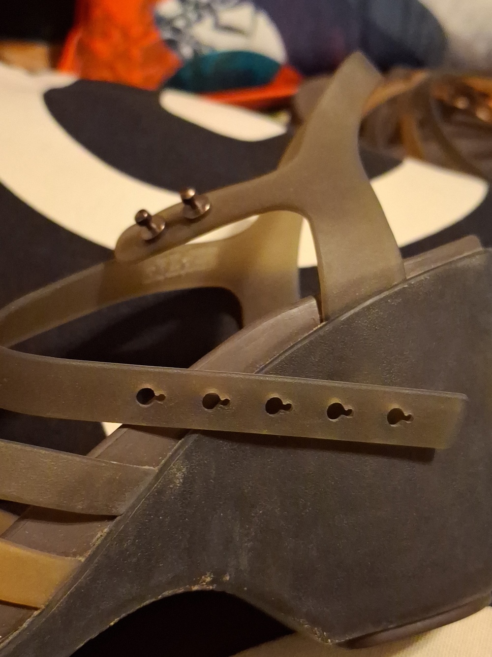CROCS Brown and Tan Strappy Wedge Sandals - Picture 4 of 5
